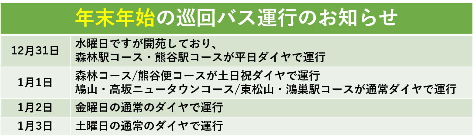 年末年始巡回バスのお知らせ